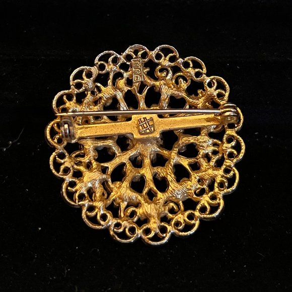 Vintage JJ Gold Pin with Red Stones - Picture 2 of 2